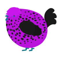 A amethyst and sable chicken with a speckle pattern