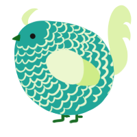 A turquoise and apple chicken with a lace pattern