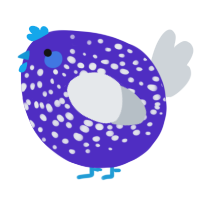 A indigo and mist chicken with a speckle pattern