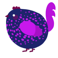 A navy and amethyst chicken with a speckle pattern