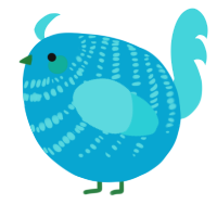 A cerulean and aqua chicken with a bar pattern