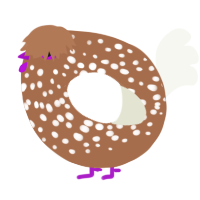 A brown and white chicken with a speckle pattern