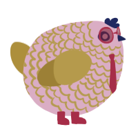 A pink and gold chicken with a lace pattern