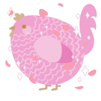 A pink chicken with a lace pattern