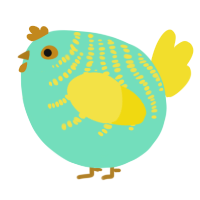 A mint and yellow chicken with a half-bar pattern
