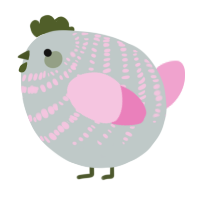 A silver and pink chicken with a bar pattern