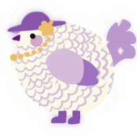 A white and lilac chicken with a lace pattern
