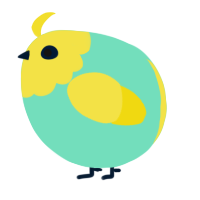 A mint and yellow chicken with a head pattern