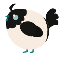 A cream and black chicken with a head pattern