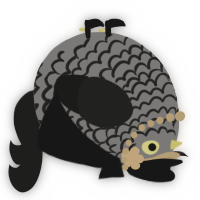 A grey and sable chicken with a lace pattern