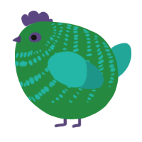 A viridian and turquoise chicken with a bar pattern
