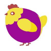 A plum and yellow chicken with a head pattern