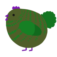 A olive and leaf chicken with a bar pattern