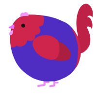 A indigo and crimson chicken with a head pattern