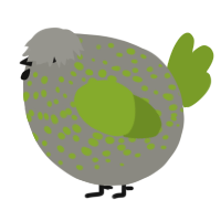 A ash and chartreuse chicken with a speckle pattern