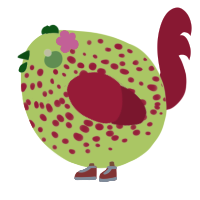 A apple and crimson chicken with a speckle pattern