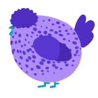 A lilac and indigo chicken with a speckle pattern