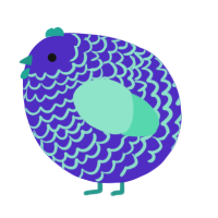 A indigo and mint chicken with a lace pattern