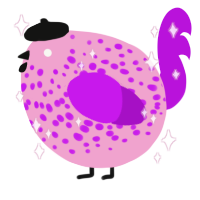 A pink and amethyst chicken with a speckle pattern
