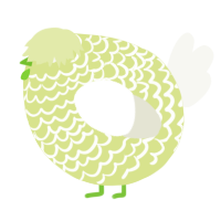 A lemon and white chicken with a lace pattern
