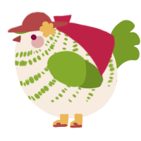 A cream and chartreuse chicken with a bar pattern