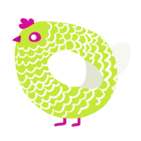 A lime and white chicken with a lace pattern