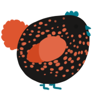 A sable and vermilion chicken with a speckle pattern