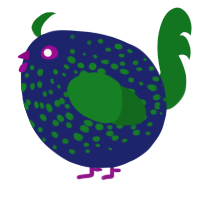 A navy and leaf chicken with a speckle pattern