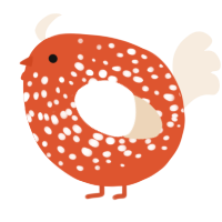 A vermilion and cream chicken with a speckle pattern