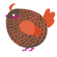 A bark and vermilion chicken with a lace pattern