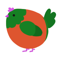 A vermilion and leaf chicken with a head pattern