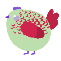 A gluppy and crimson chicken with a half-lace pattern