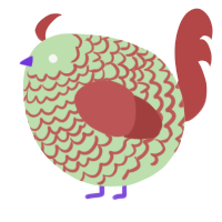 A gluppy and red chicken with a lace pattern