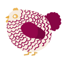 A cream and maroon chicken with a lace pattern