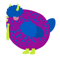 A plum and ultramarine chicken with a speckle pattern