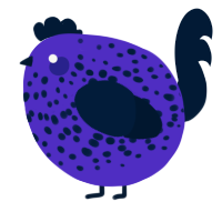 A indigo and tumblr chicken with a speckle pattern