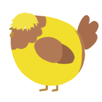 A yellow and brown chicken with a head pattern