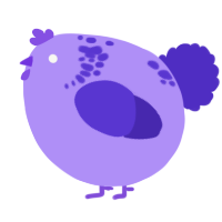 A lilac and indigo chicken with a neck-speckle pattern