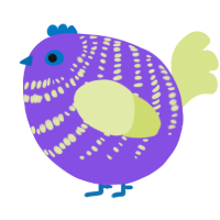 A blurple and lemon chicken with a bar pattern