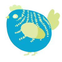 A cerulean and lemon chicken with a half-bar pattern