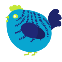 A cerulean and navy chicken with a half-bar pattern