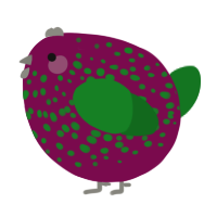 A wine and leaf chicken with a speckle pattern