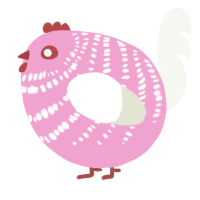 A pink and white chicken with a bar pattern
