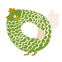 A chartreuse and cream chicken with a lace pattern