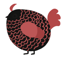 A black and red chicken with a lace pattern