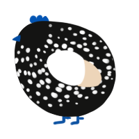 A black and cream chicken with a speckle pattern