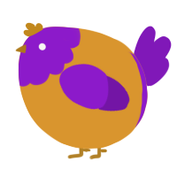 A orange and violet chicken with a head pattern