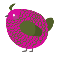 A fuchsia and olive chicken with a lace pattern