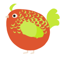 A vermilion and lime chicken with a half-lace pattern