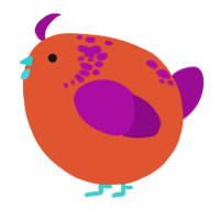 A vermilion and plum chicken with a neck-speckle pattern